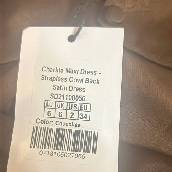 Showpo NWT Elegant Brown Strapless Dress Charlita Maxi Dress Satin Cowl Back - Picture 9 of 9